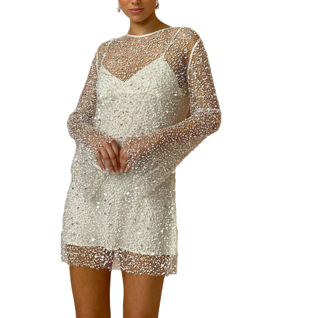 Elevated Ingrid Sequin Mini Dress Transparent Mesh Style Occasion Wear