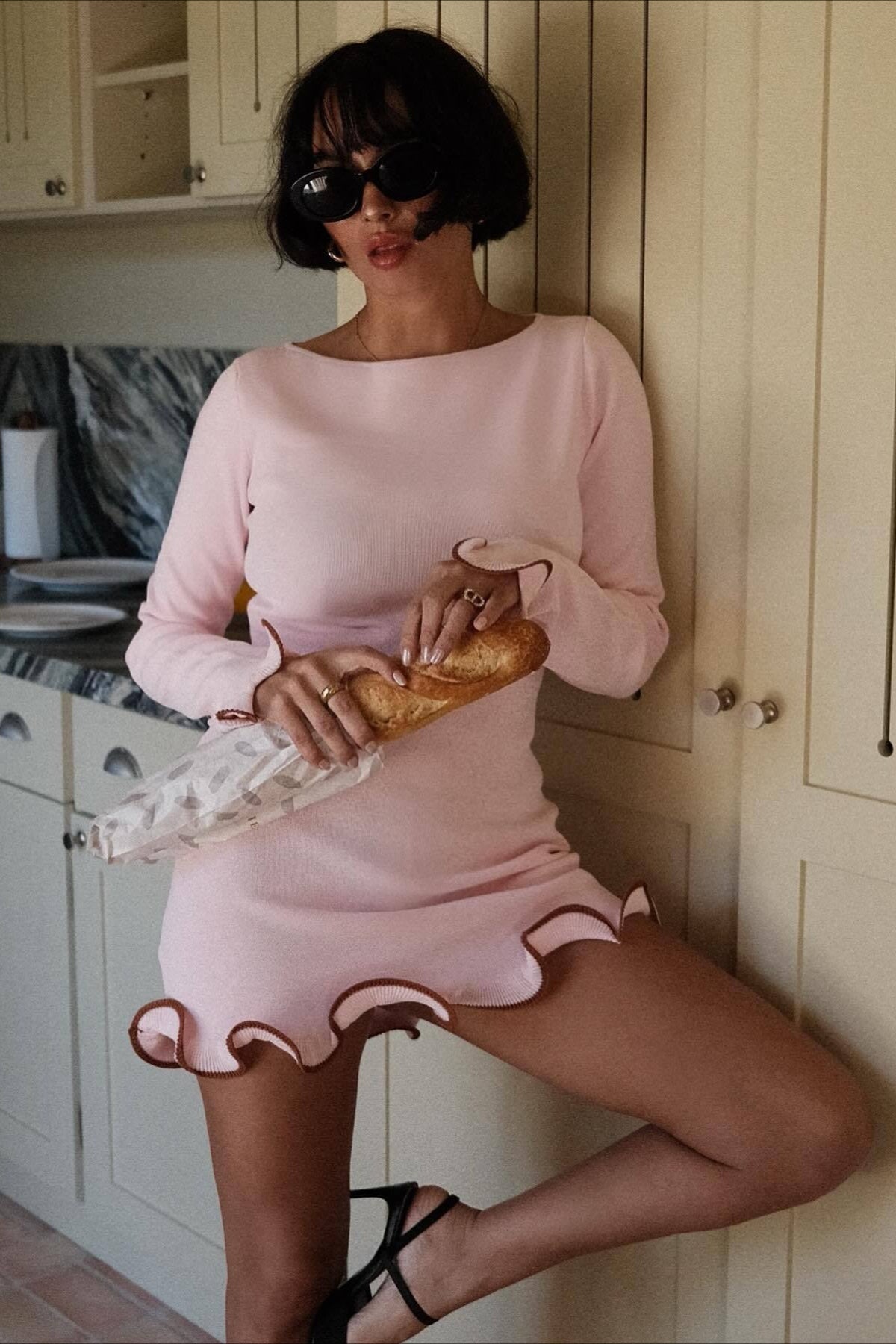 Alluring Fitted Ruffled Wave Edge Long Sleeve Mini Dress