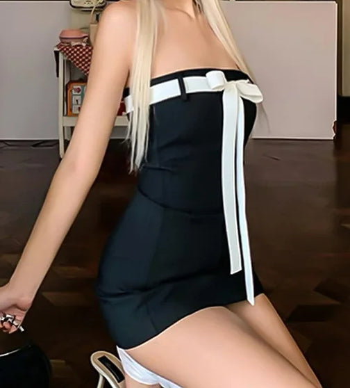 OffShoulder Bowknot ALine Mini Dress