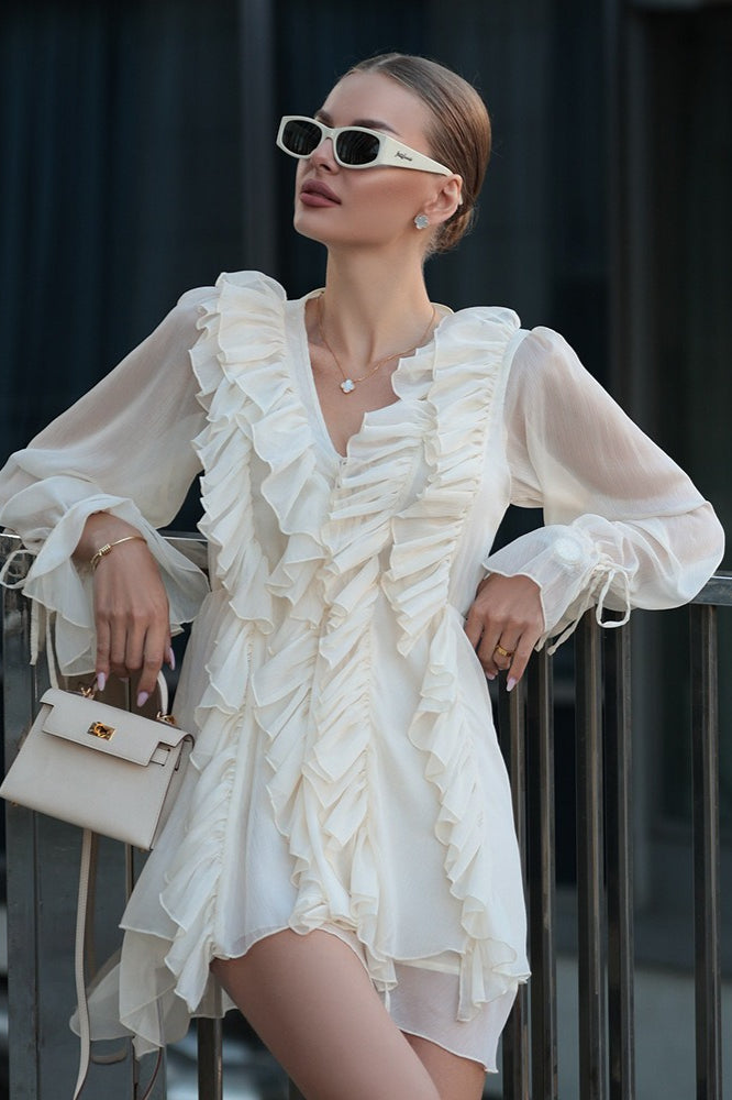 Lantern Chiffon Sleeve Tie Midi Dress