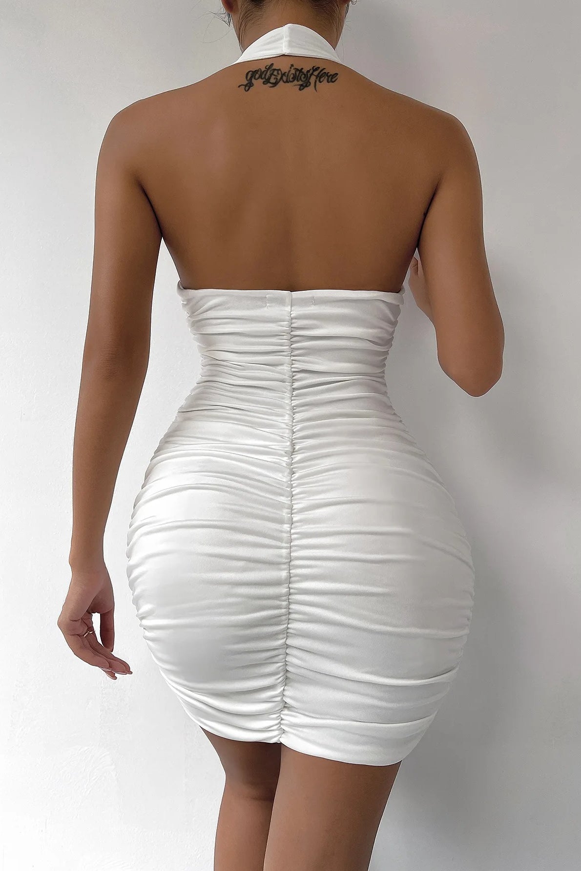 V Deep Halter Backless Mini Dress