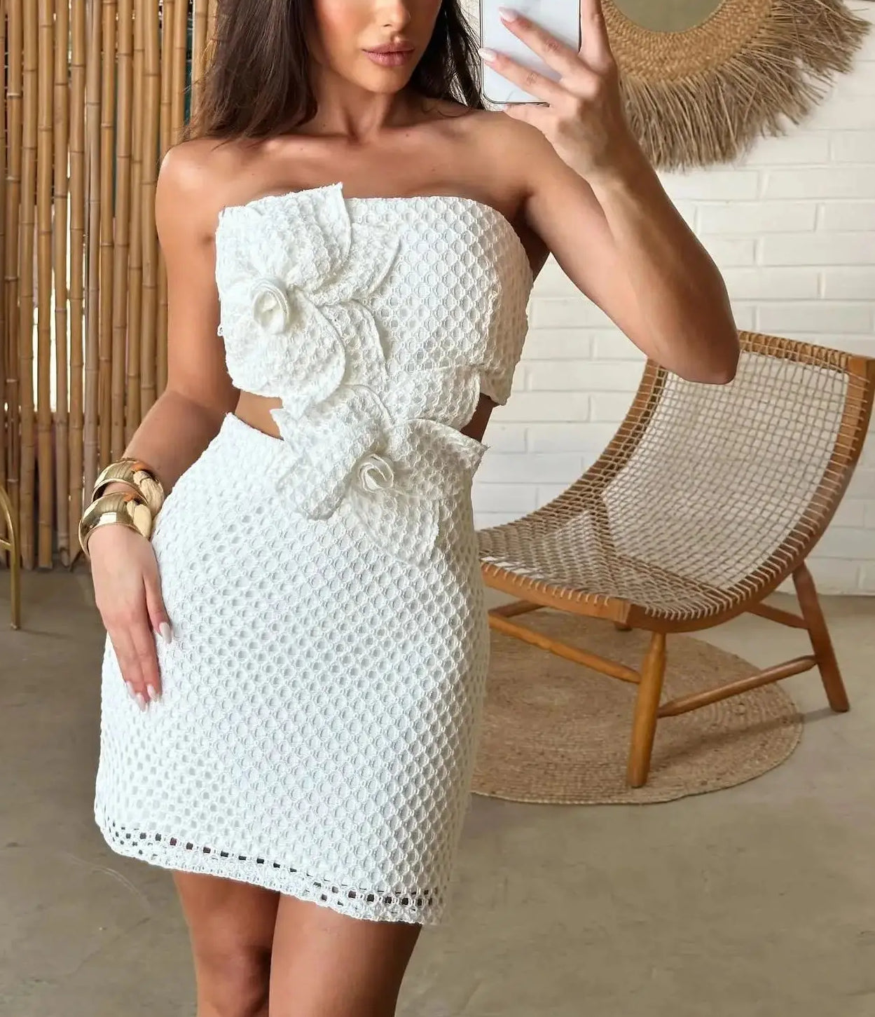 Flower 3D Cutout Strapless Mini Dress