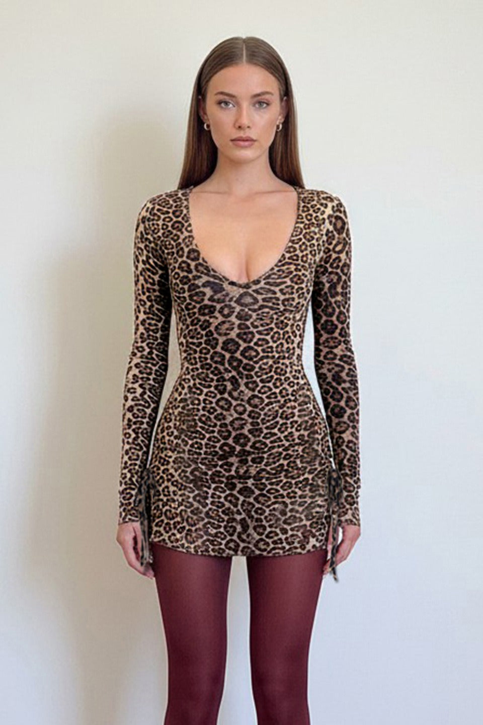 Deep Leopard V Bodycon Mini Dress