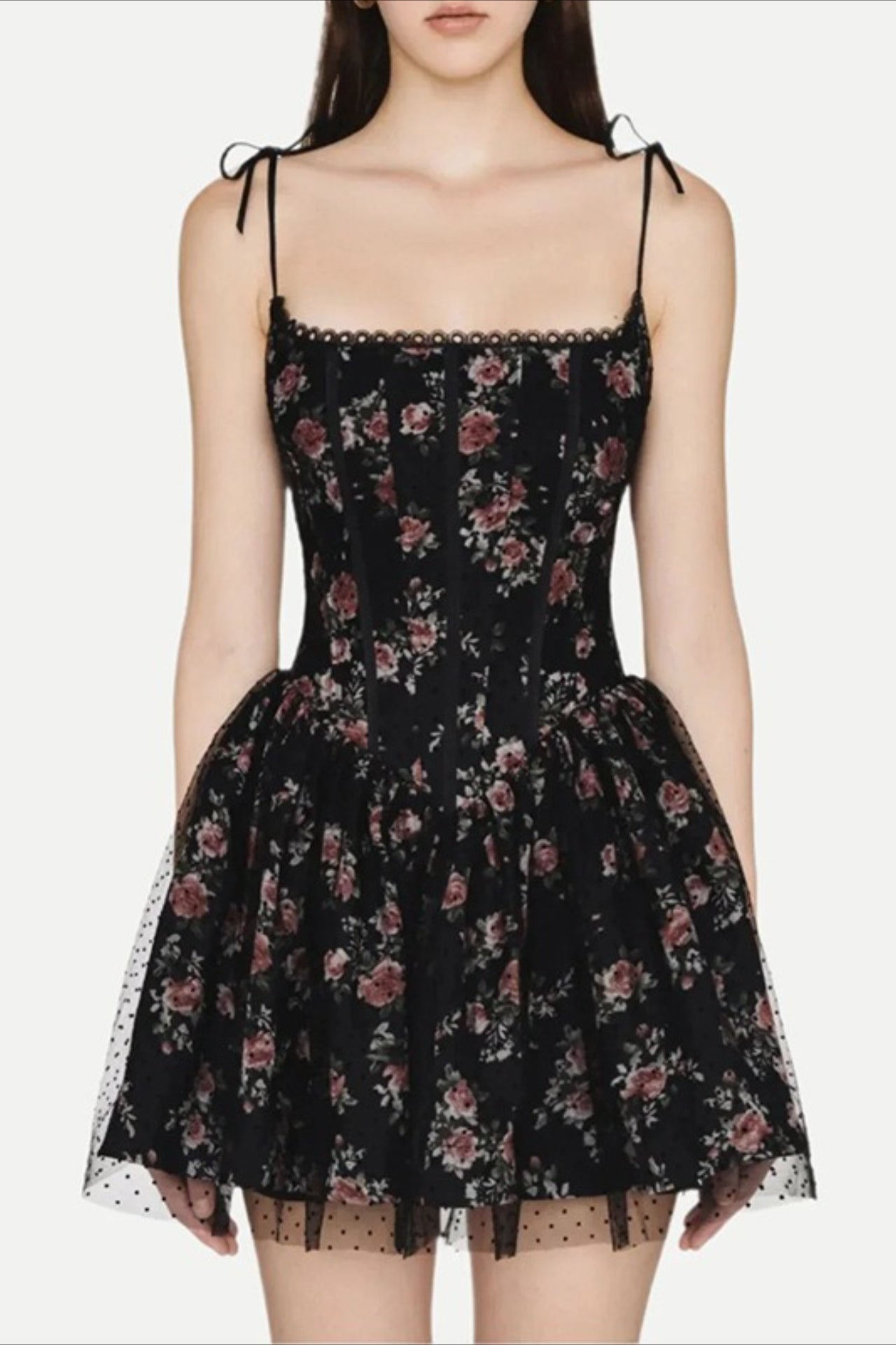 Gothic Flower Lace Trim Mini Dress