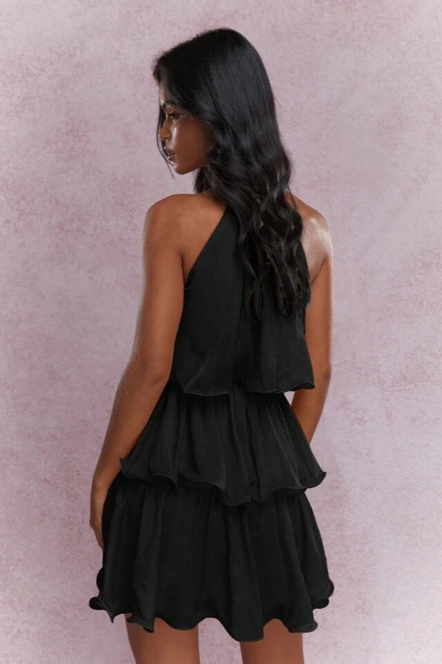 Sleeveless Halter Tiered Ruffle Vacation Dress