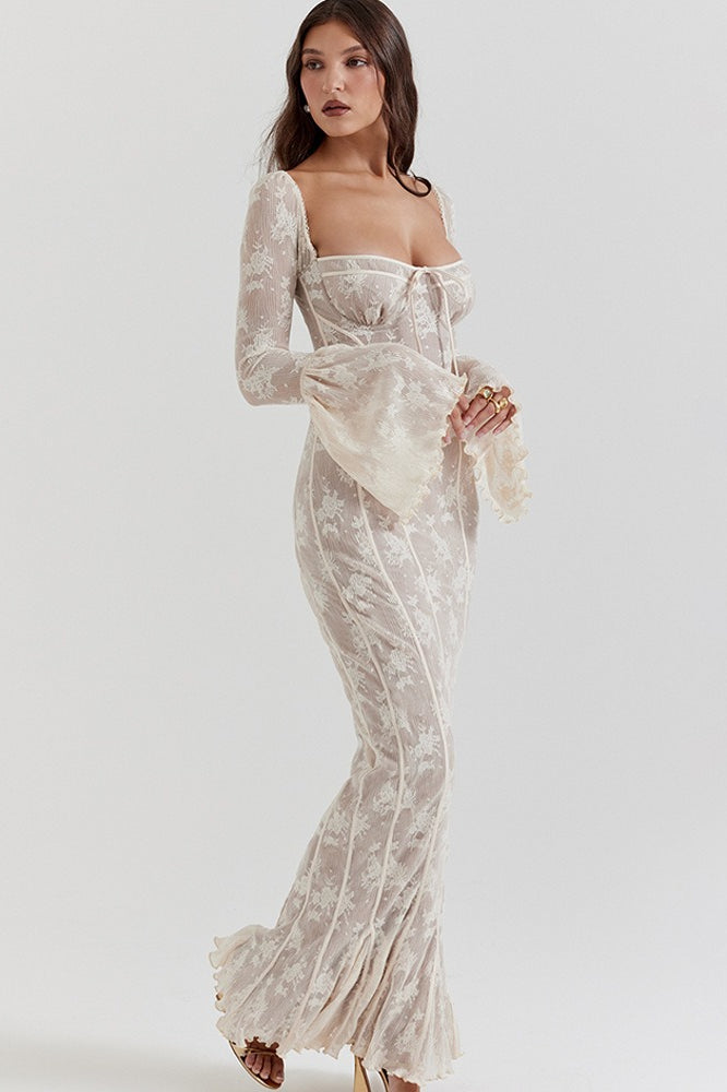 Bodycon Edition Lace Flare Sleeve Maxi Dress