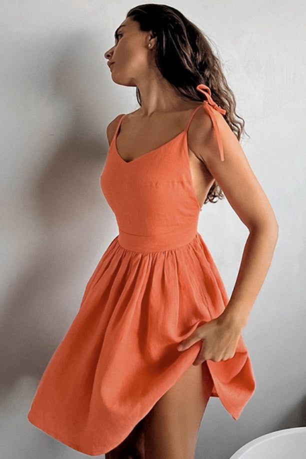 Linen Black V Neck Cami Mini Dress