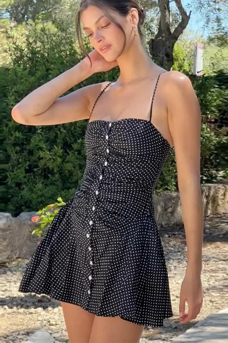 Backless Ruched Halter Polka Dot Mini Dress