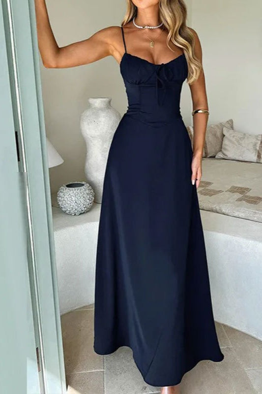 Graceful Tied Waist A Line Solid Color Prom Dress