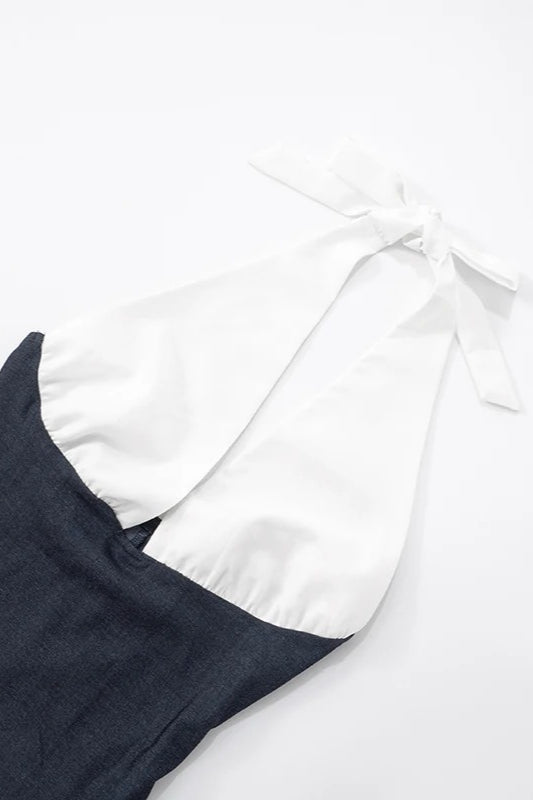 Halter Colorblock Tie Mini Dress