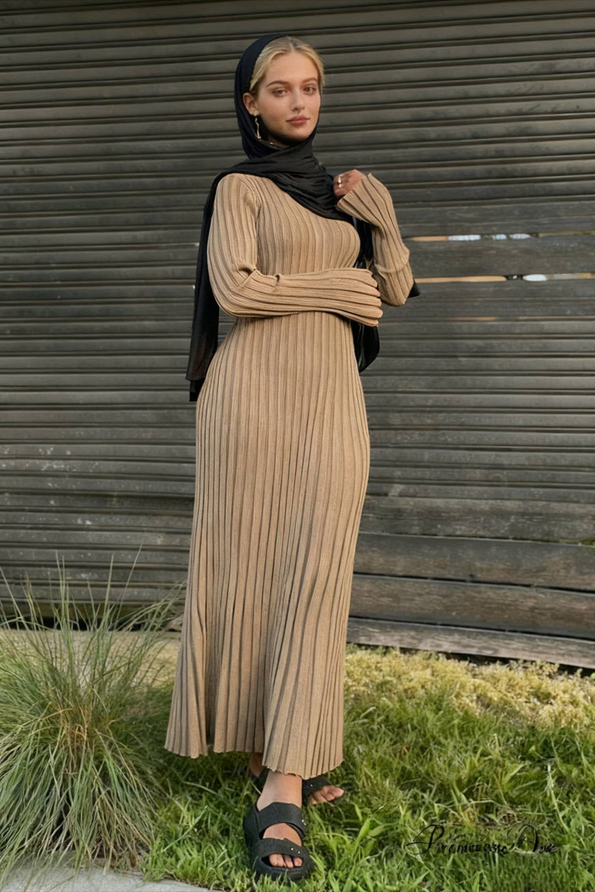 Knit Ribbed Tie Waist Dress