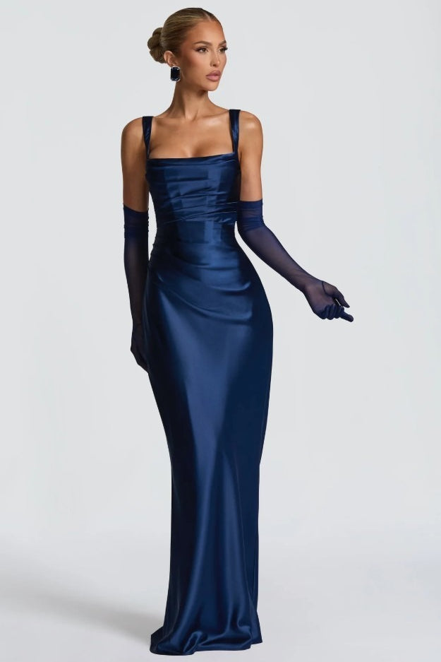Square Neck Tie Waist Bodycon Mermaid Prom Dress