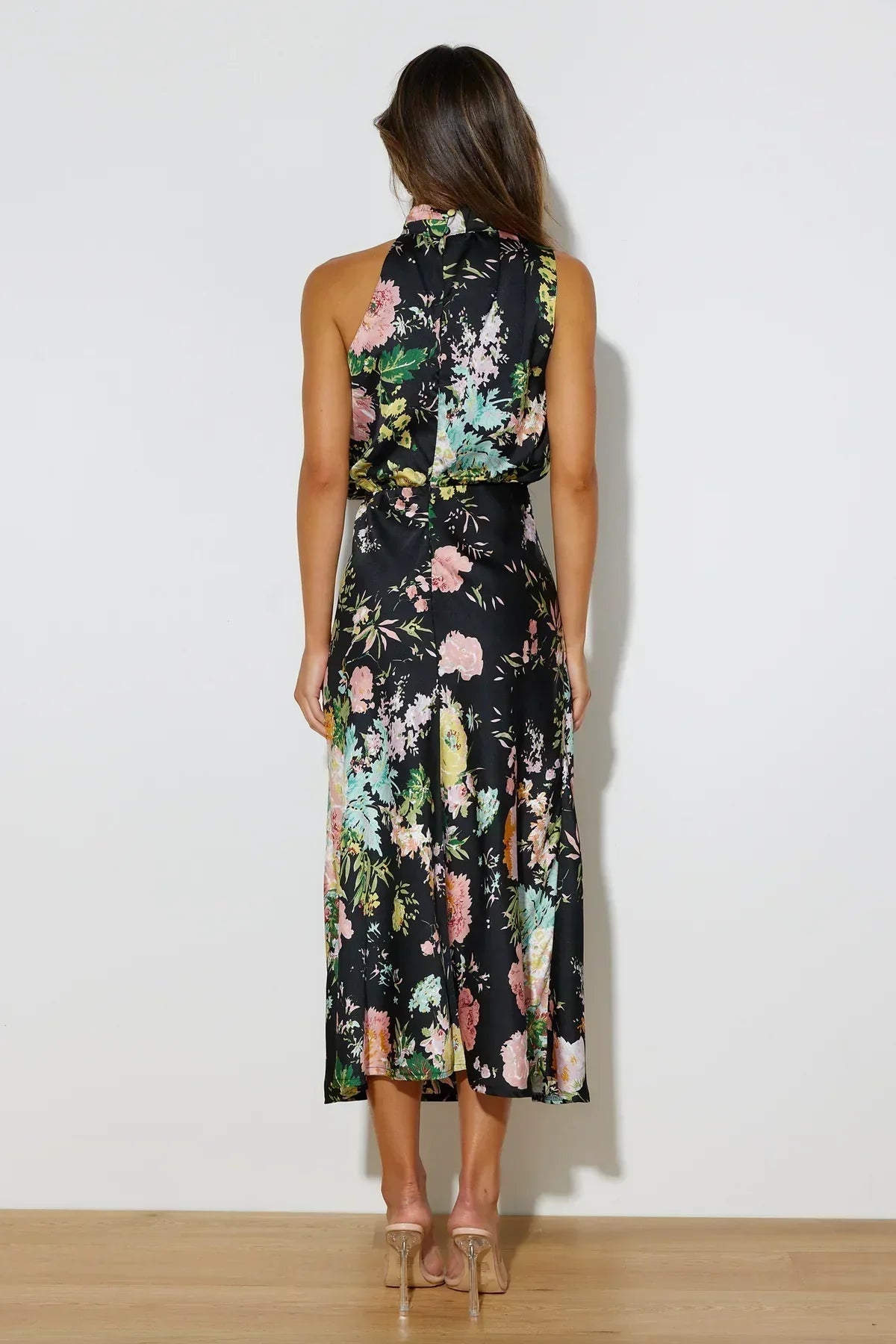 Wine Country Dates Bloom Halter Neck Elastic Waist Maxi Dress