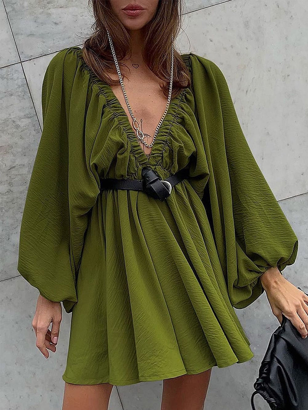 Plunge Woven Skater Mini Dress