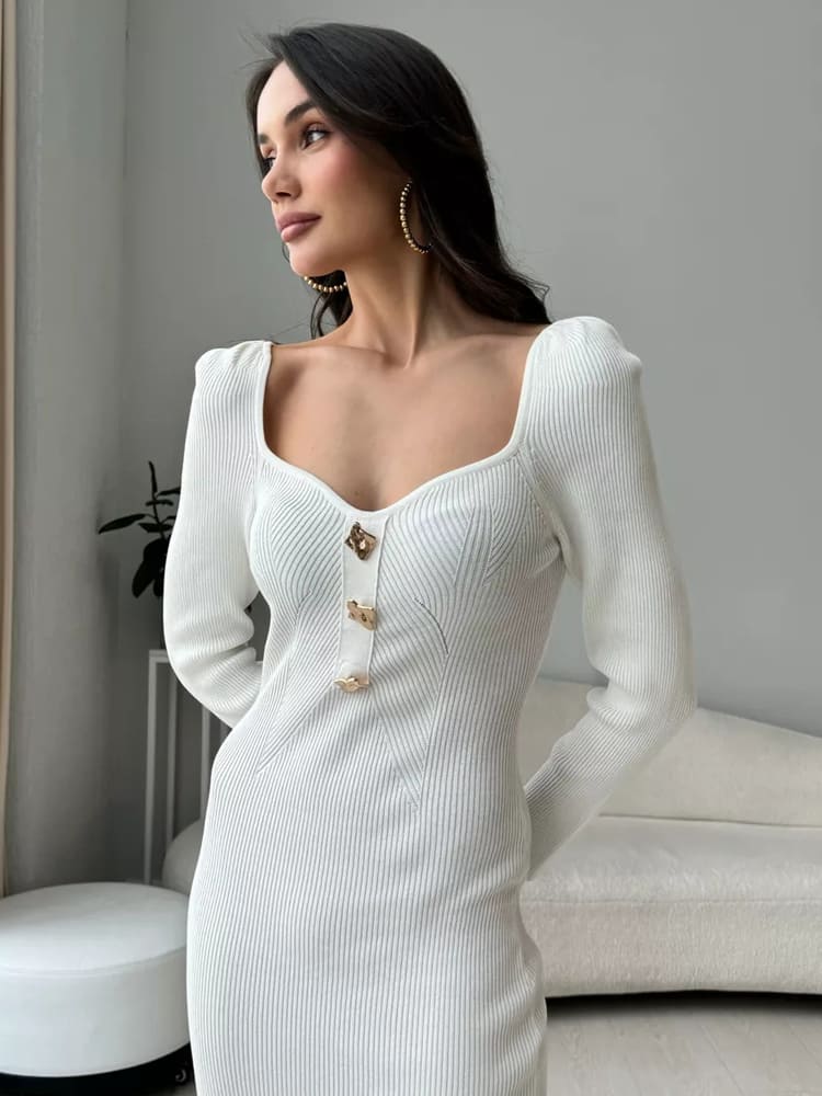 Fit Slim High Waist Knit Sweater Dress