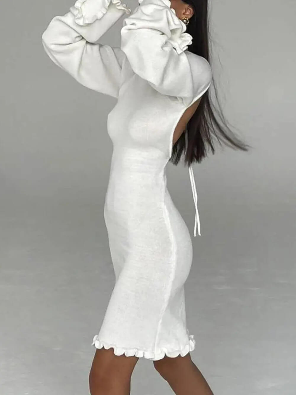 Neck Round Flounce Sleeve Short Dress