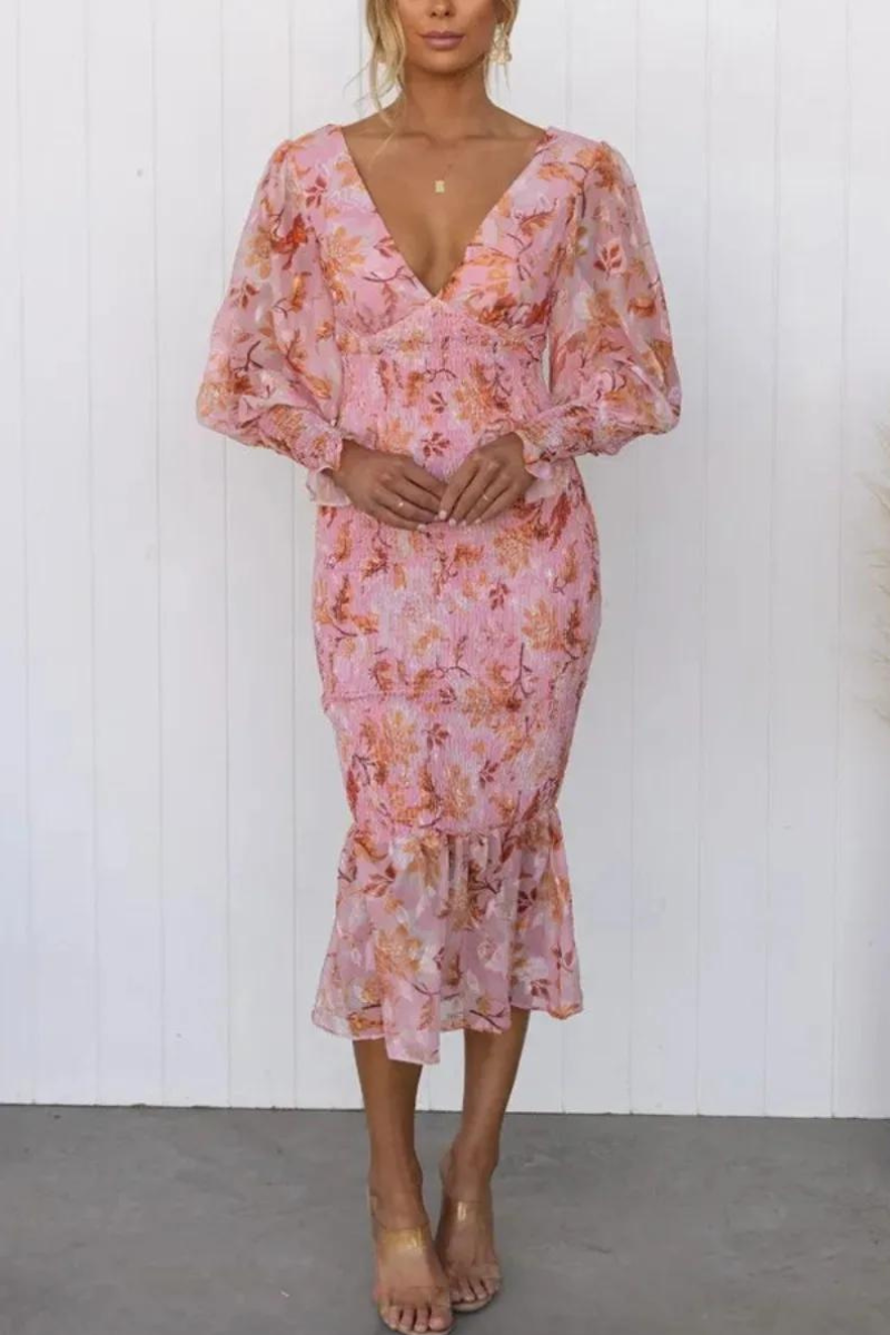 Jacinta Premium Flower Print Midi Dress Statement Occasion Edit