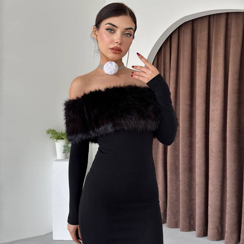 Fur Onyx Midi Dress Black