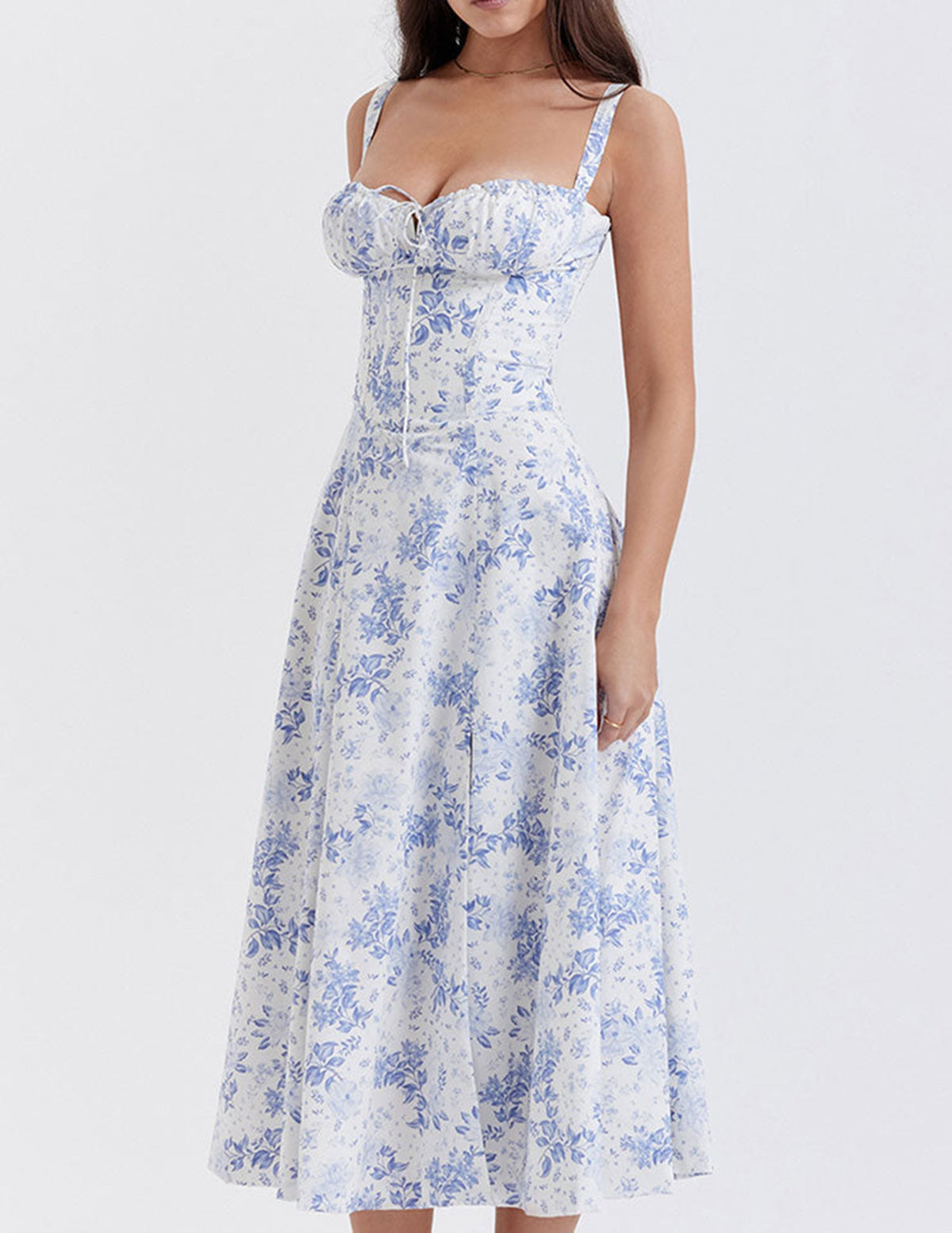 Print Rose Herringbone Slip Dress
