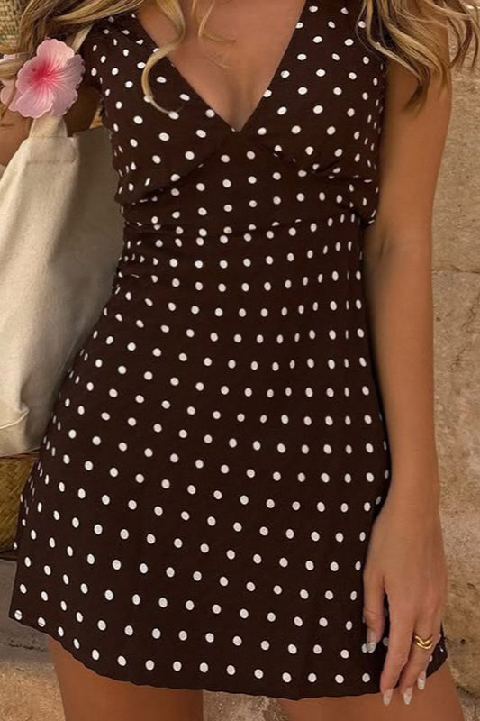 Dot Polka ColorBlock VNeck Bodycon Mini Dress