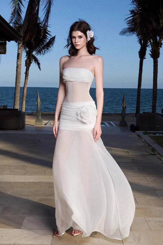 Glamorous Sheer Mesh Strapless Vacation Dress