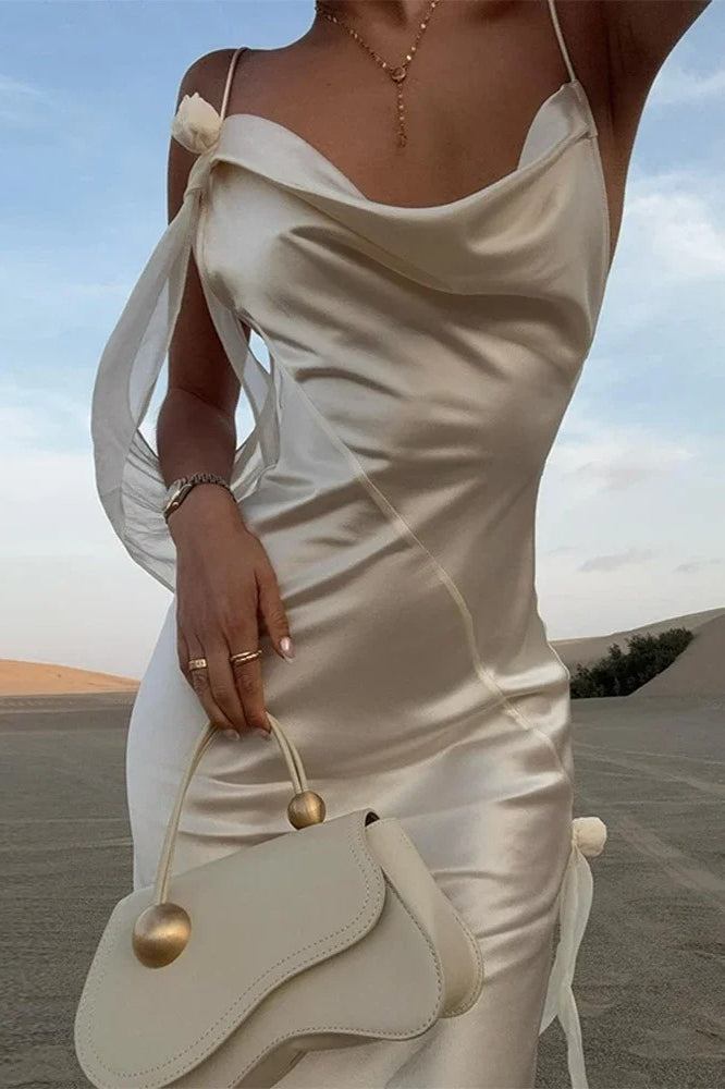 Chic White Satin Backless Maxi Dress