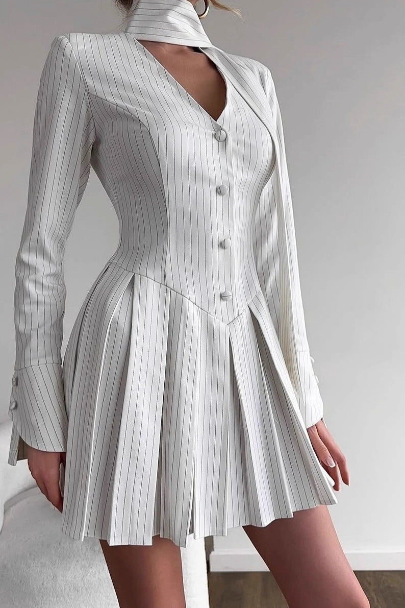 Sleeve Long Stripe Mini Dress