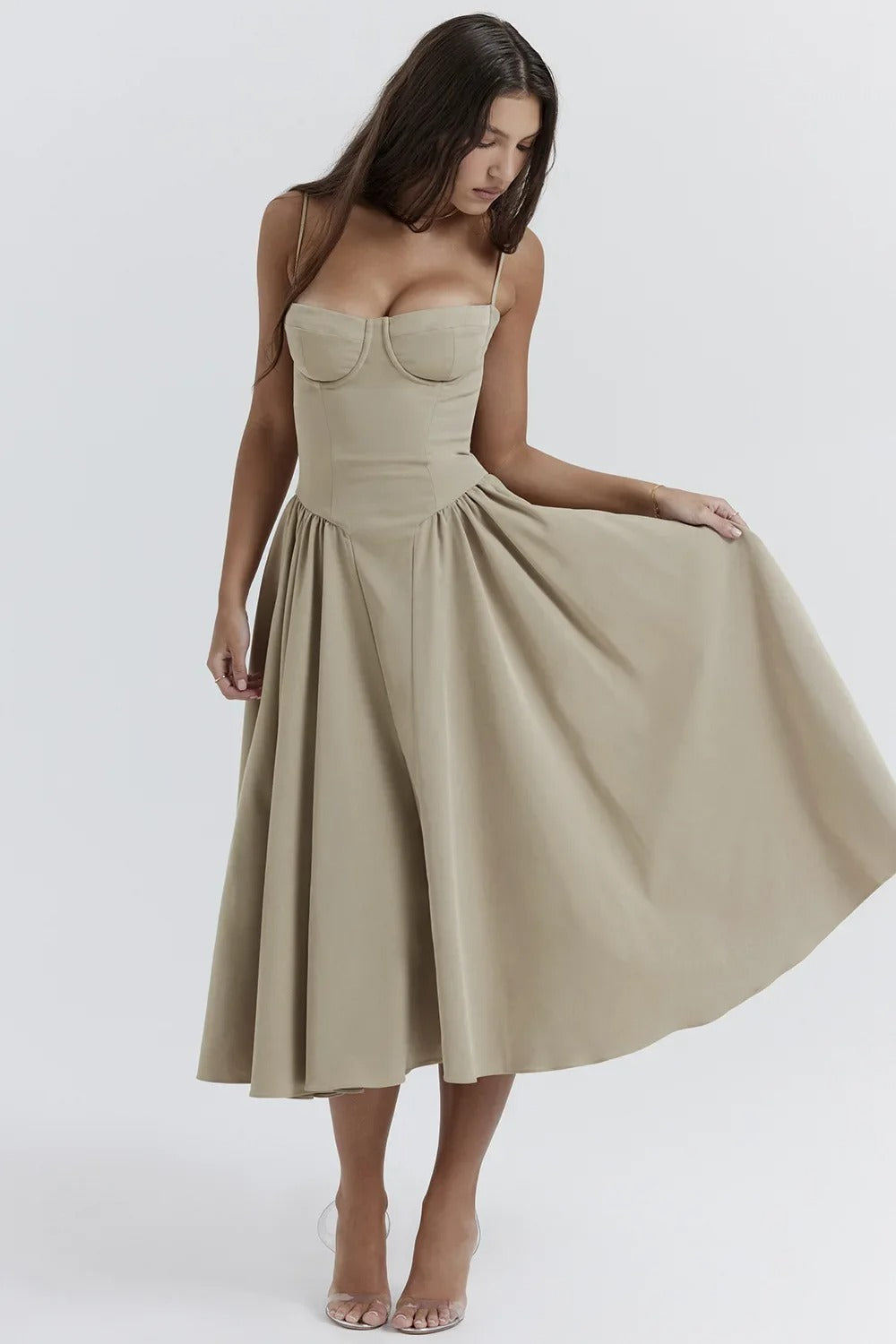 | Nina Sleeveless Corset Midi Dress