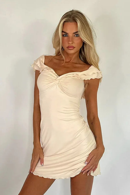 Shoulder Off Ruffled Mini Dress
