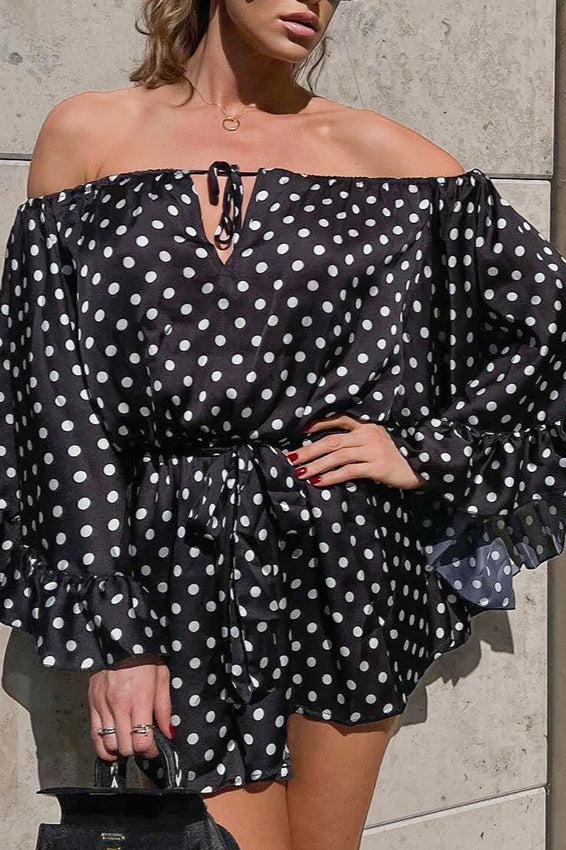 Dot Polka OffShoulder Ruffle Mini Dress