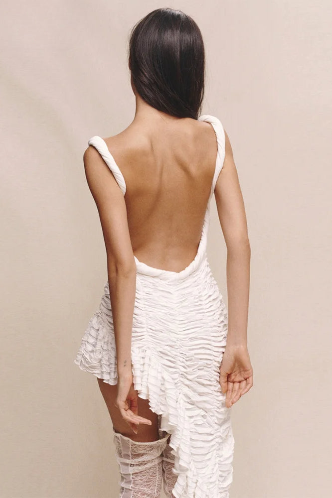 Oblique Pleated Hem Mini Dress