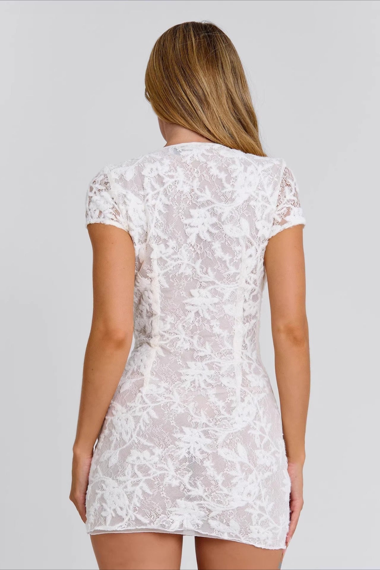 Insert Lace Deep V Mini Dress
