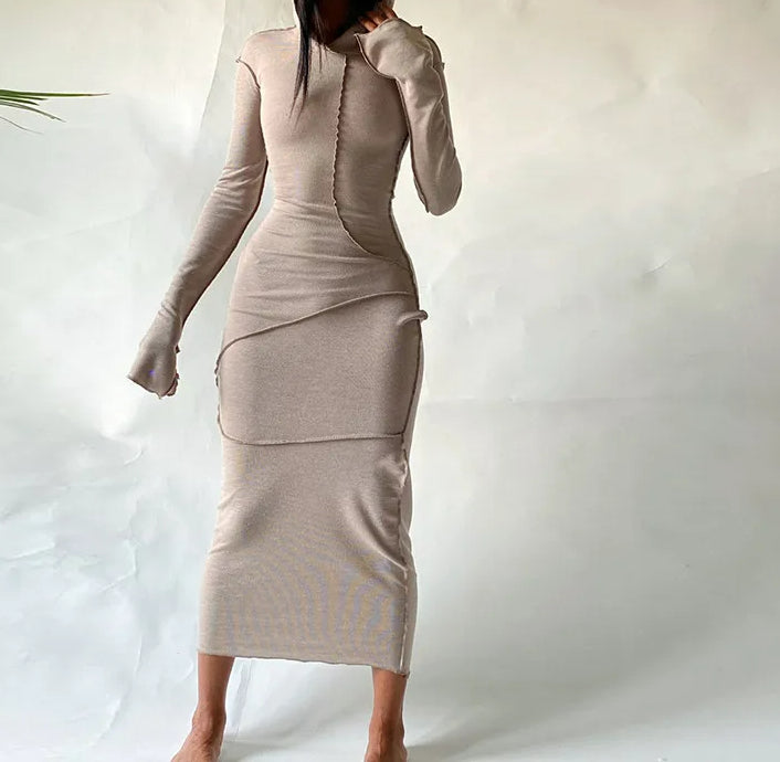 Hoodie Patchwork Slit Midi Dress