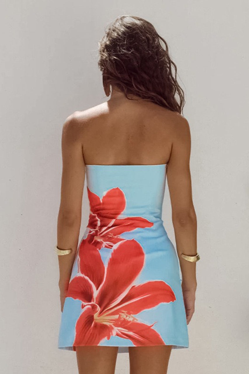 Chic Botanical Tube Bodycon Mini Vacation Dress