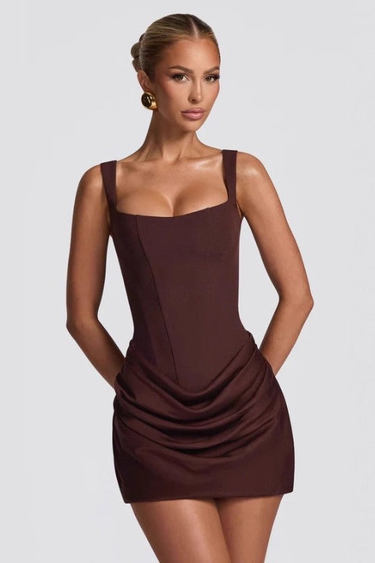 Strapless Strap Mini Tie Chic Bodycon Mini Dress