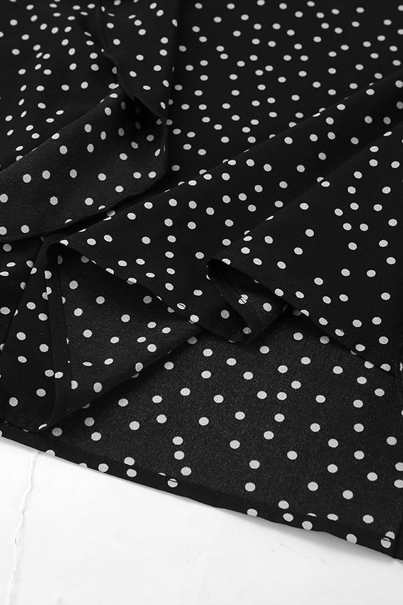 Retro V-Neck Polka Dot Puff Sleeve A-Line Maxi Dress