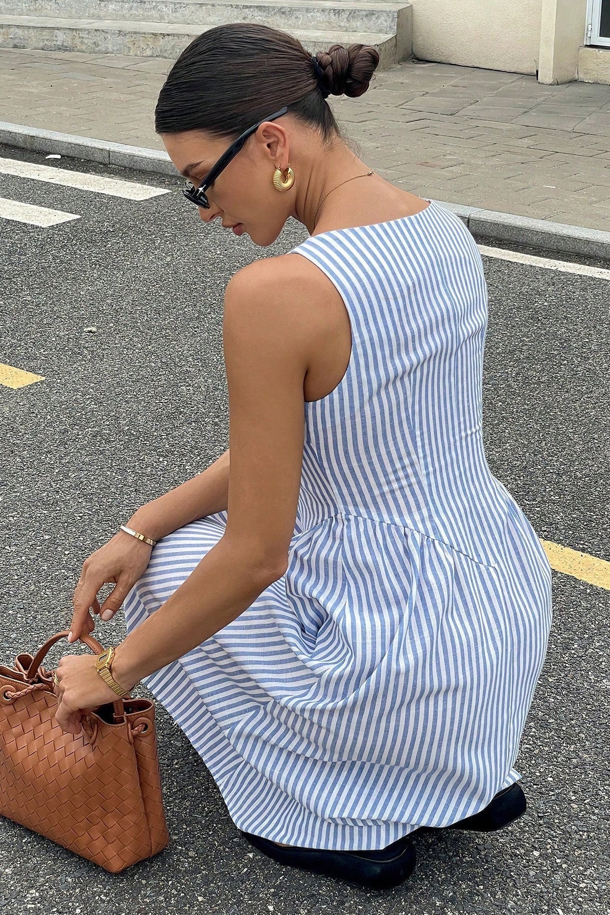 Sophisticated Striped Square Neck Vacation Dress
