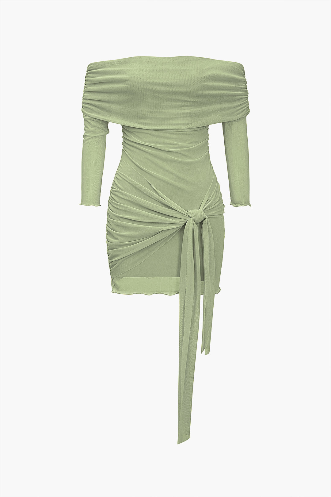 Tie Solid Front Off Shoulder Mini Dress