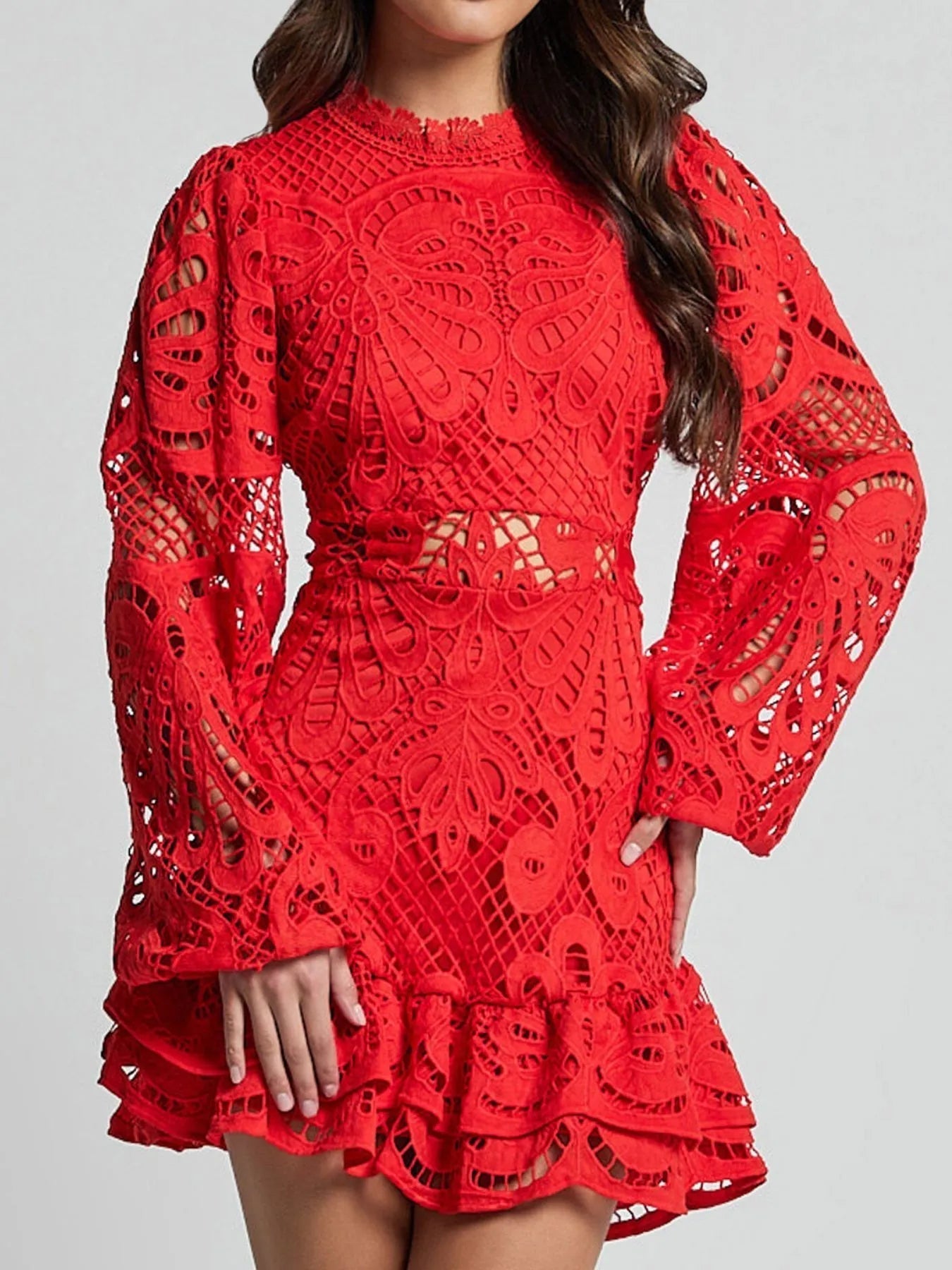 Chic Sara Long Sleeved Lace Mini Dress Designer Edit