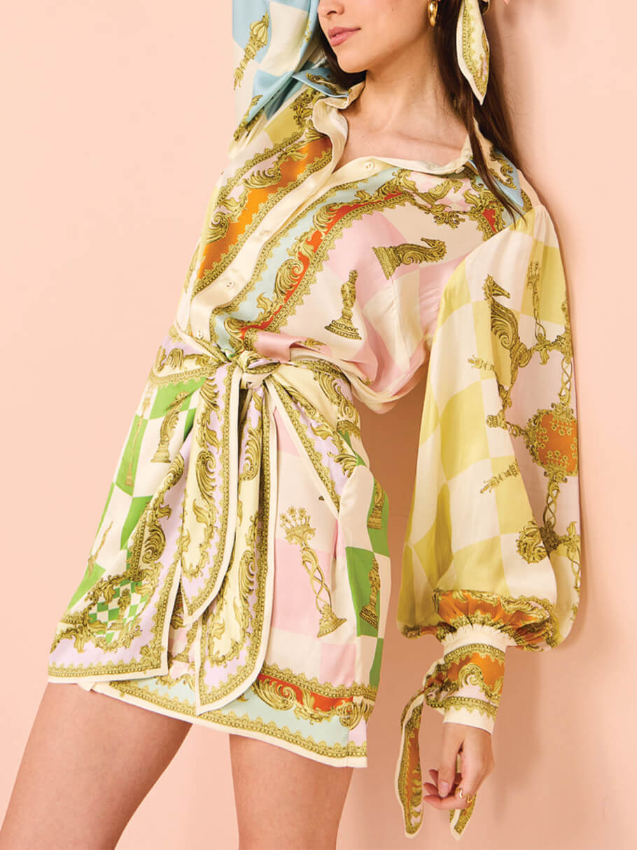 Printed Unique Irregular Knotted Mini Dress