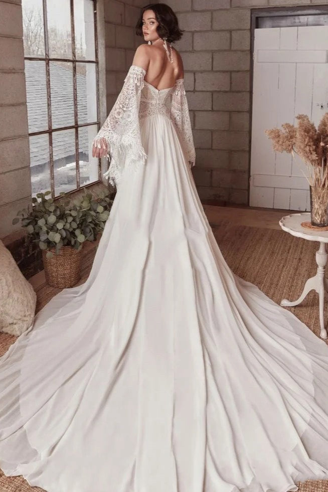 Strapless Lace Extended Sleeve Wedding Dress