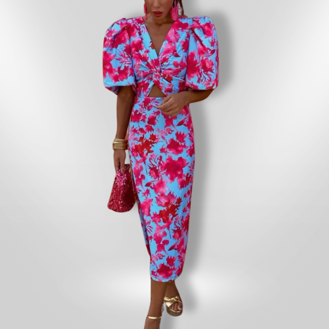 | Arielle Colourful Dress With Pleated Sleeves