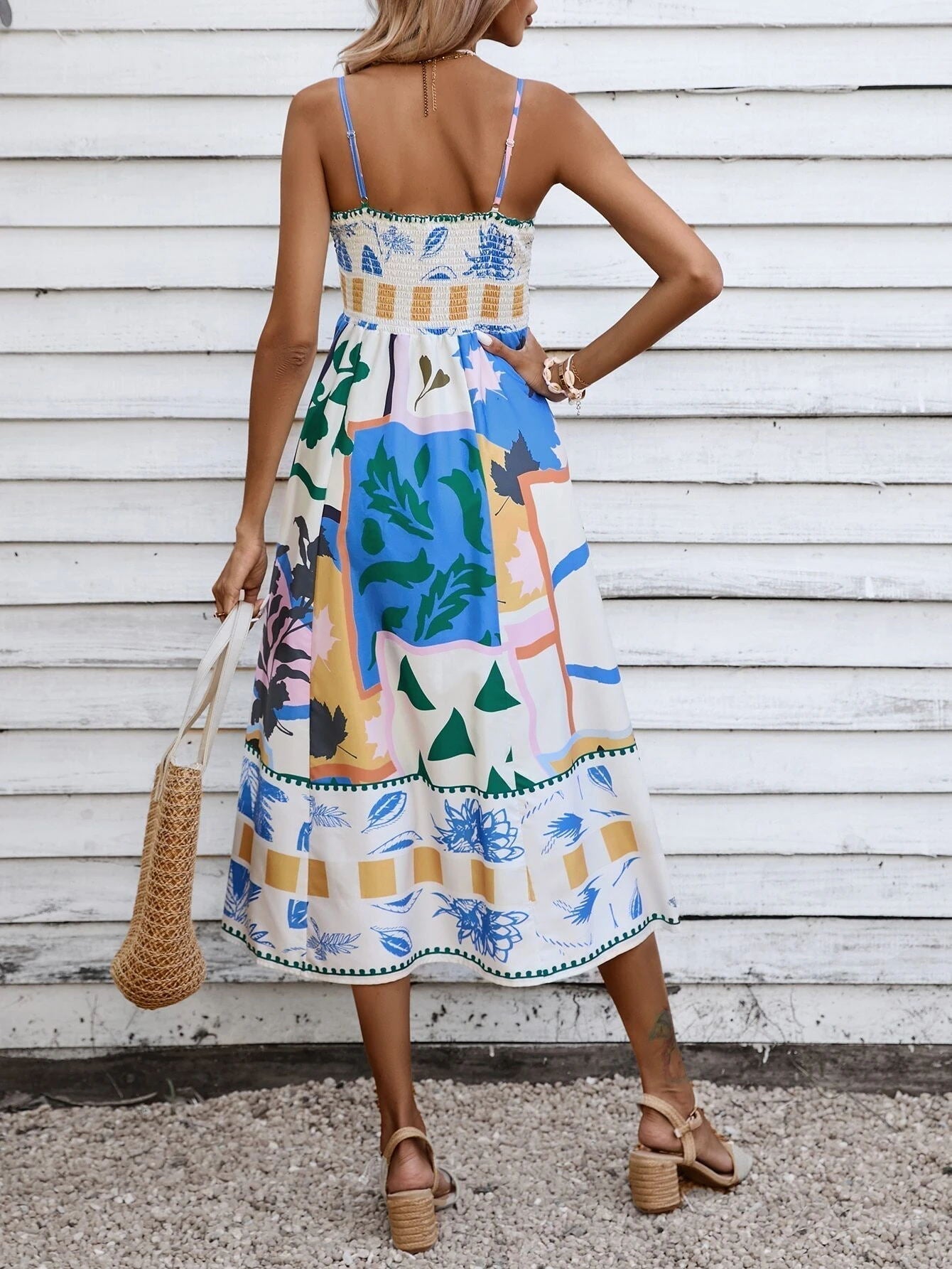 Slip Patchwork Maxi Dress: Abstract Colorful Printed