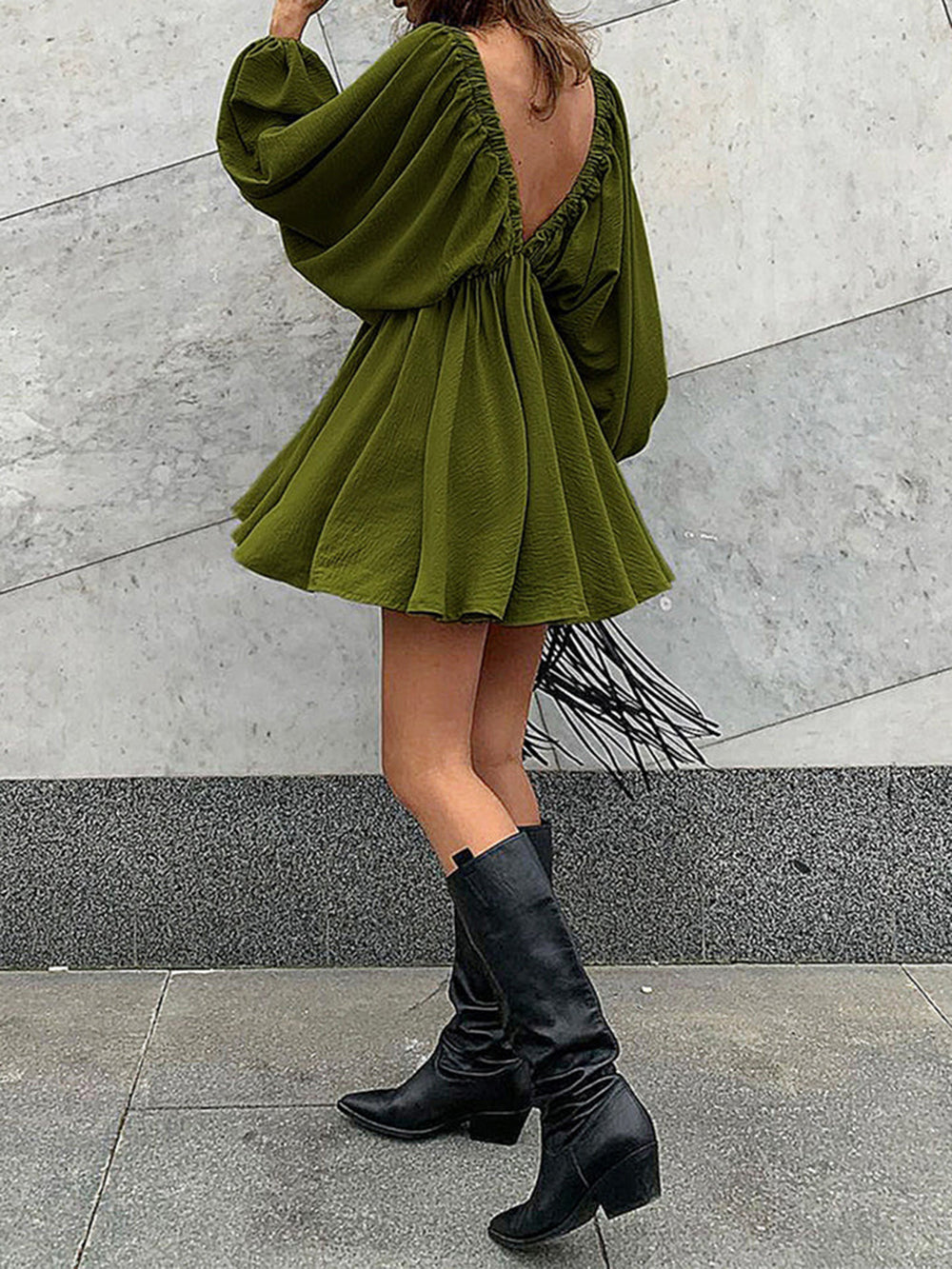 Plunge Woven Skater Mini Dress