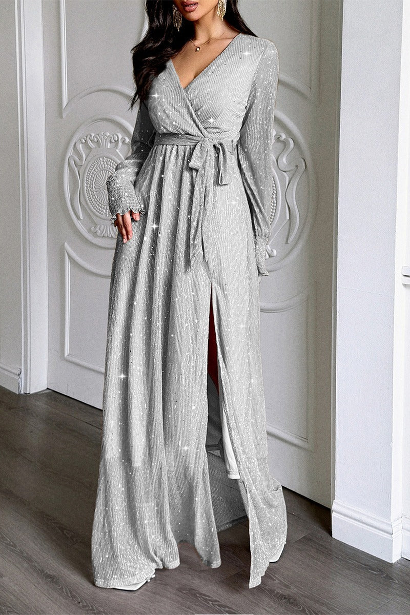 Long Sleeved Knitted Maxi Wrap Dress