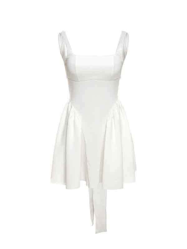 Backless French Lace Up Mini Dress with Tie Back