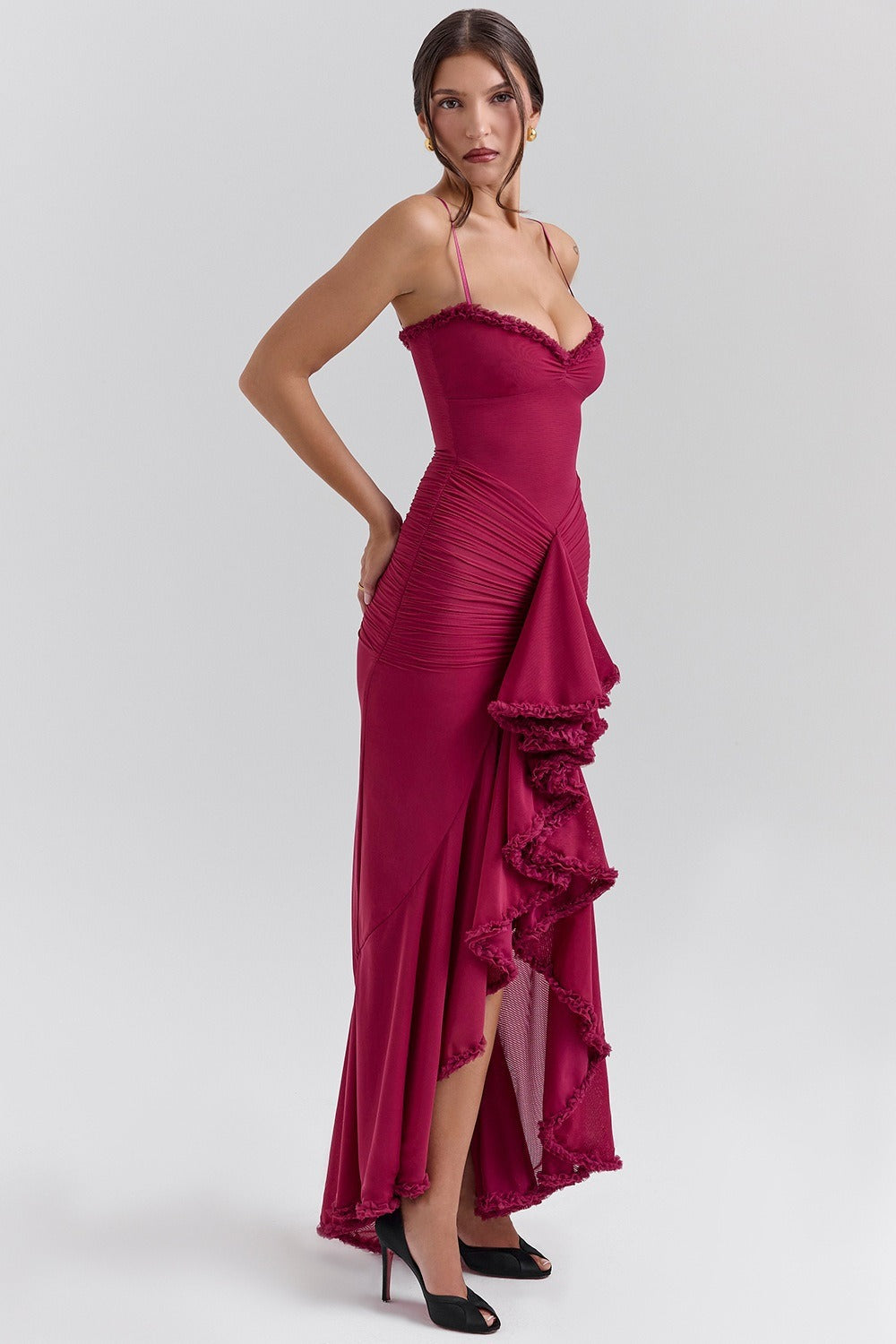 Mesh Stretch V Neck Cami Midi Dress