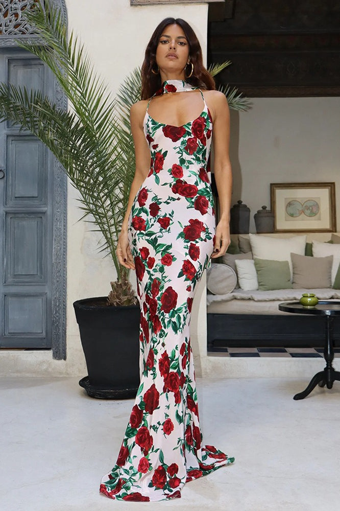 Floral Edition Deep V Backless Maxi Dress