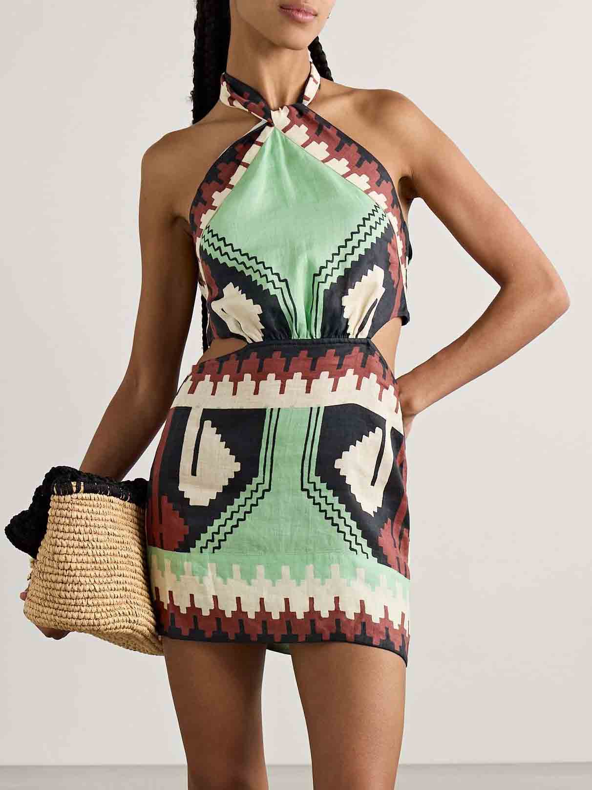 Unique Timeless Ethnic Print Backless Mini Dress