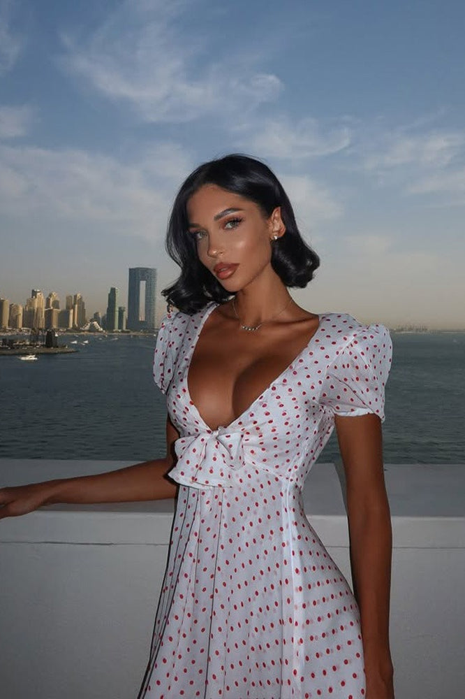 Dot Polka BowDetail Mini Dress